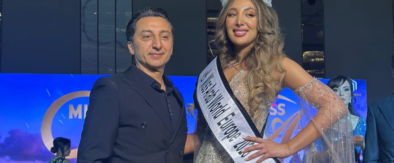 النجمة مي سليم تتألق من تصاميم المبدع ماهر غلاييني في حفل انتخاب Miss Arab world Europ.